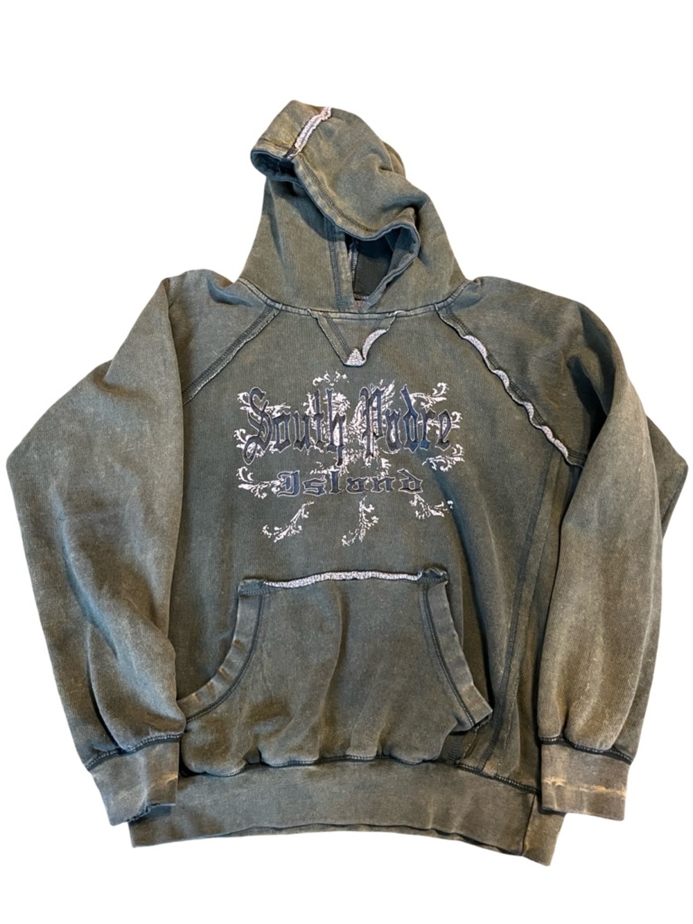Men’s South Pole Hoodie Distressed Vintage Wash Green Y2K Streetwear